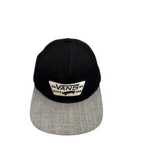 Vans Snapback Hat OS Black Grey Patch Logo Skateboard Kids